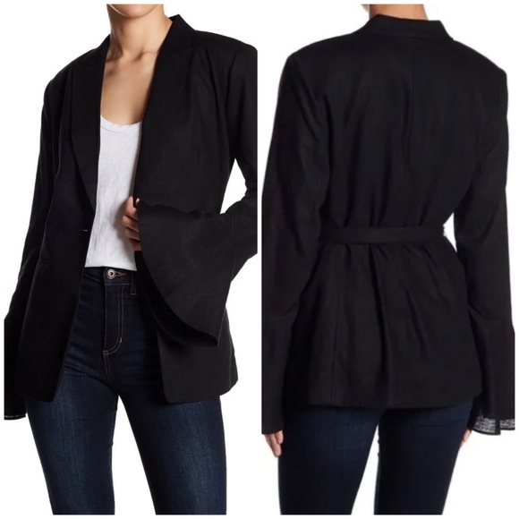 Free People Flared Sleeve Linen Blazer XS black jacket NWT - Picture 11 of 13